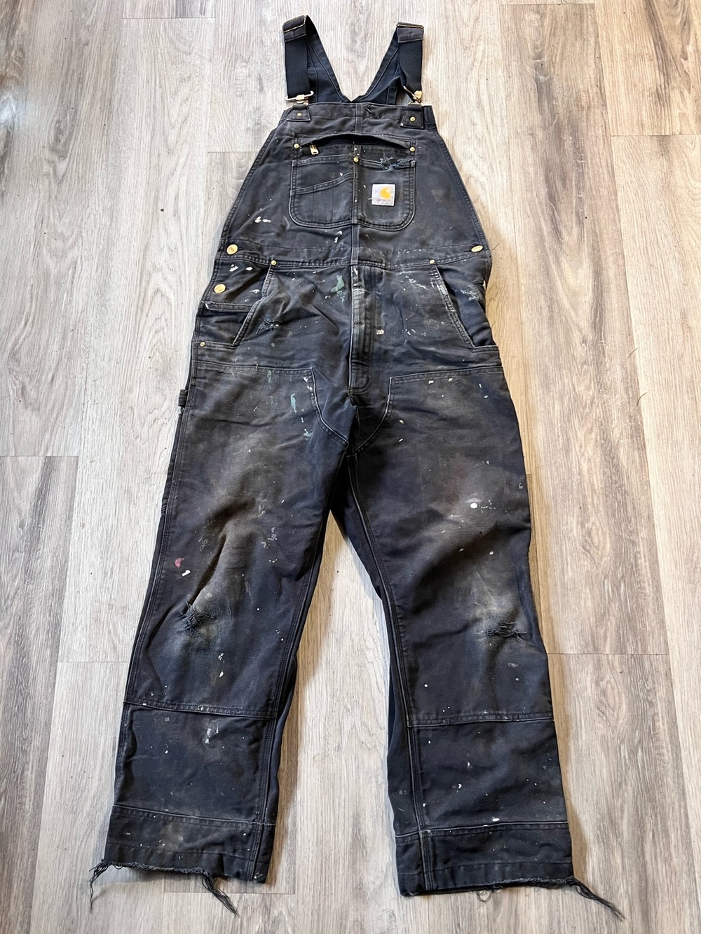 Carhartt Men’s Black Relaxed Fit Paint-Splatter Overalls